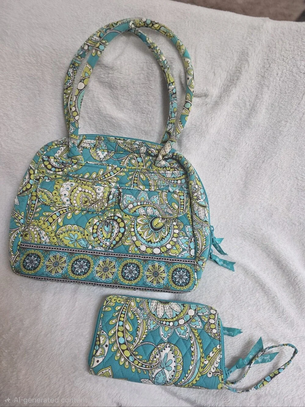 Vera Bradley Blue Paisley Tote Bag & Matching Zip Card Wallet Set EUC